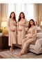 New Season Beige Lace Detailed Buttoned Design Long Sleeve 100% Cotton Maternity Maternity Dressing Gown Nightgown Pajama Set 4-Piece Set