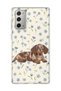 Samsung Galaxy Note 20 Compatible Sausage Dog Blue Flower Printed Transparent Phone Case
