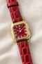 Snooc Women's Wristwatch Red Crocodile Leather Strap Geometric Golden Yellow Case Roman Numeral Luxury Design - 2