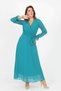 Women's Double Breasted Collar Tie Detailed New Season Long Chiffon Dress Kts003