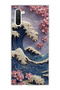 Samsung Galaxy Note 10 Compatible Wave and Cherry Blossom Printed Transparent Phone Case