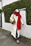 Mery Women's Puffy Soft Textured Tasseled Winter Scarf and Shoulder Shawl Red