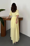 Women's Yellow Double-Breasted Collar Short Sleeve Tie-Waist Slit Muslin Fabric Long Maxi Dress - 4