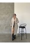 Belted Long Beige Trench Coat – Buttoned, Slit Detail - Beige - 2