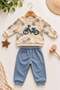 Boy's embroidered sweatshirt and sweatpants 2-piece set with bicycle design for 3-6-9-12 months