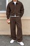 Men's Oversize Double Zipper Jacket and Baggy Pants Bottom Top Set - 2
