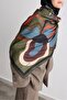 140X140 Palette Patterned Cotton Shawl Scarf Khaki - 2