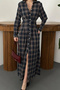 Navy Blue Pleated Plaid Dress - Navy Blue - 4