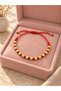 Red String Knotted Cube Beaded Gold Color Adjustable Women's Bracelet