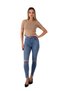Women's Blue High Waist Knee Ripped Skinny Skinny Leg Stretchy Lycra Denim Jean Pants - 8