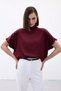 Women's Burgundy Half Fisherman High Neck Short Sleeve Satin Flowy Comfortable Fit Blouse - 3