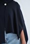 Women's Navy Blue Hooded Buttoned Unlined Cape Alc-X15927 - 5