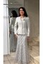 Women's Peplum Jacket Skirt Two-Piece Set - Tie Back Jacket and Lined Long Lace Skirt - 6