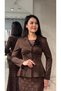 Women's Peplum Jacket Skirt Two-Piece Set - Tie Back Jacket and Lined Long Lace Skirt - 2