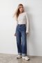 Women's Stone Crew Neck Blouse with Finger Detail Alc-X15657 - 3