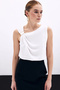 White One-Shoulder Detailed Buckle Women's Blouse – Timeless Elegance and Modern Design - White - 3