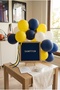 Yellow Navy Blue Fan Decoration Mini Set Dark Blue Felt Writing Board Stand Balloon Chain Fan Birthday Set