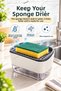 White Sponge Holder with Dish Soap Detergent Container, Push Button, Perforated Dryer Stand, Kitchen Sink Organizer - 8