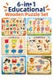 Wooden Educational 6-Piece Puzzle Set – Alphabet, Numbers, Geometric Shapes, Farm Animals, Ocean