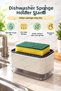 White Sponge Holder with Dish Soap Detergent Container, Push Button, Perforated Dryer Stand, Kitchen Sink Organizer - 7