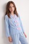 Blue Girl's Ribbon/Bow and Piping Detailed Viscose Woven Mother-Daughter Pajama Set Tkdaw27Pt00053 - 3