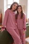 Bordo Kız Çocuk %100 Pamuk Çizgili Kadife Kurdeleli Baskılı Anne-Kız Pijama Takımı TKDAW27PT00049 - 3