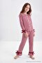 Bordo Kız Çocuk %100 Pamuk Çizgili Kadife Kurdeleli Baskılı Anne-Kız Pijama Takımı TKDAW27PT00049 - 6