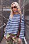 Lacivert Çizgili Baskılı Normal Kalıp Baskılı Örme T-Shirt TWOAW27TS00113