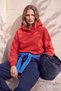 Wardrobe Essentials Kırmızı Kalın İçi Polarlı Kapüşonlu Oversize Crop Örme Sweatshirt TWOAW27SW00141