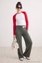 Haki Soft/Yumuşak Dokunuşlu Beli Katlamalı Baskılı Wide Leg Örme Eşofman Altı TWOAW27EA00035
