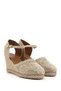 Women's Beige Straw Knit Wedge Heeled Sandals - 4