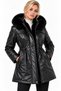 Black Women's Faux Leather Jacket with Hood and Fleece Inside - Coat - 3