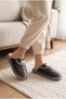 Women's Gray Fur House Slippers with Sewing Detail - 3