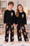 Girls-Boys Black Character Patterned Fleece Crew Neck Eye Patch Winter Pajama Set