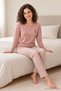 Women's Patterned Long Sleeve Pajama Set Powder 100% Cotton - 3