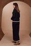 Women's Contrast Piping Bow Collar 2-Piece Knitwear Skirt Hijab Set 8416 Navy Blue - 5