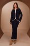 Women's Contrast Piping Bow Collar 2-Piece Knitwear Skirt Hijab Set 8416 Navy Blue - 4