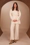 Women's Polo Collar Gold Buttoned Waist Belted 2-Piece Knitwear Hijab Set 8410 Ecru - 7