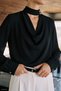 Plunging Neck Blouse - Black - 2