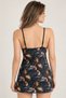 Women's Black Leaf Patterned Lace Detailed Thin Strap Satin Nightgown - 2
