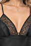 Women's Black V-Neck Lace and Tulle Detailed Thin Strap Satin Nightgown - 3