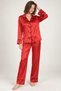 Women's Red Satin Long Sleeve Pajama Set - Two-Piece Suit with Black Piping and Button Detailing - 3