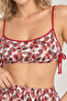 Women's Floral Patterned Satin Shorts Pajama Set - Strap Bralet Model Stylish Home Wear Set - 4