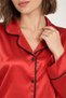 Women's Red Satin Long Sleeve Pajama Set - Two-Piece Suit with Black Piping and Button Detailing - 5