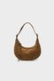Genuine Suede Baguette Shoulder Bag with Detailed Buckle - Tan