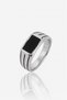 Striped Black Marcasite Stone 316L Steel Men's Ring