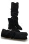 Black Suede Detachable Women's Cowboy Boots with Slouchy Drawstring Leg Warmers - 2