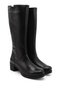 Women's Black Zippered Thick Heeled Genuine Leather Boots - 4