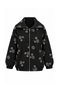 Women's Floral Patterned Zippered Oversize Jean Bomber Jacket 3247 Black - Premium Series