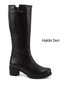 Women's Black Zippered Thick Heeled Genuine Leather Boots
